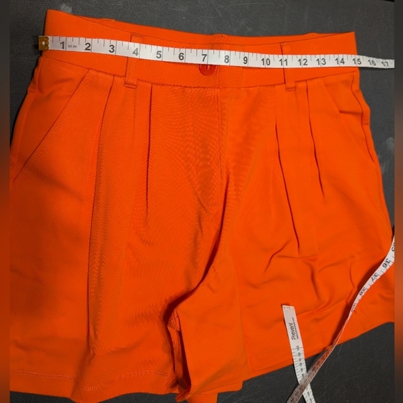 Betabrand Orange 90s High Waist Pleated Front Trouser Shorts Size Medium - Picture 4 of 8